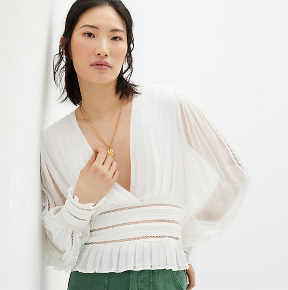 MAGALI PASCAL NWT Anthropologie Embroidered Lace Blouse In White Small Feminine